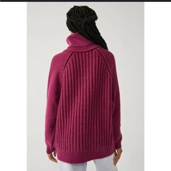 Free People Big City Turtleneck Sweater Mulberry Garnet Ribbed Oversized Sz XS - Picture 3 of 14